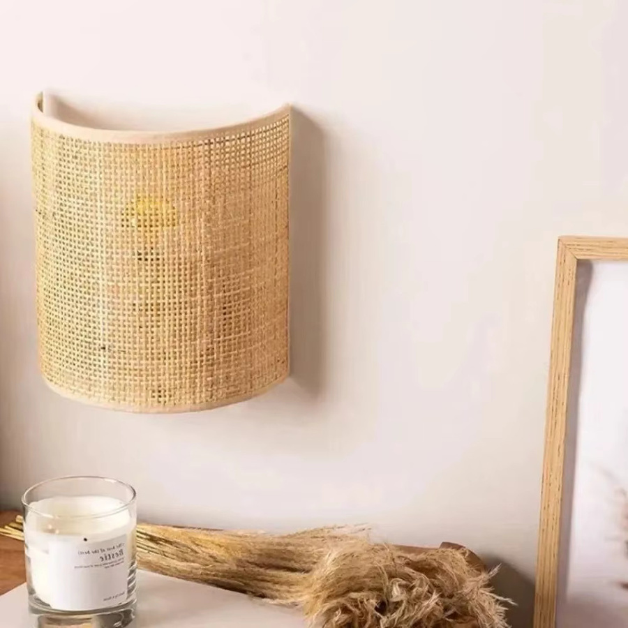 JOYINLED Rattan-Wandleuchte im ländlichen Stil, Beige, Durchmesser: 20 cm, LED-Beleuchtung für Wohnzimmer, Flur und Schlafzimmer - Bild 2