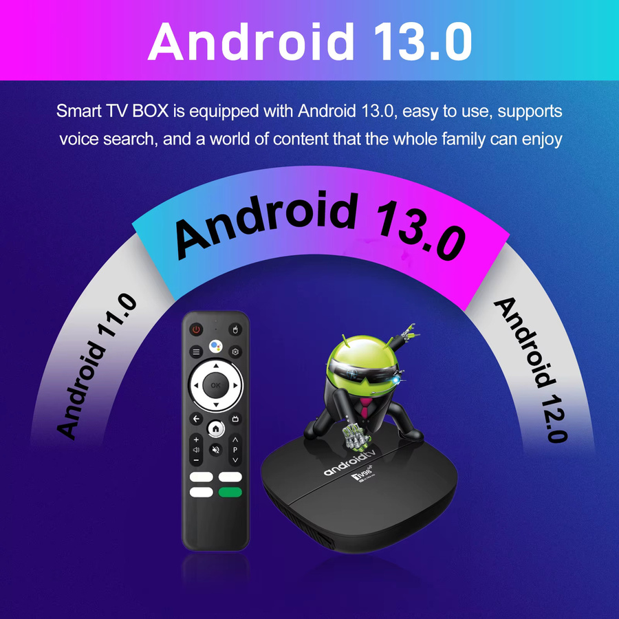 CLIBABIQBOX TV98 ATV H313 Smart TV-Box mit Android 13, Allwinner H313 Quad-Core Cortex A53, 4K HDR10+, Dual-WLAN 4G/5G, Bluetooth 5.0 und Sprachfernbedienung, Schwarz - Bild 2