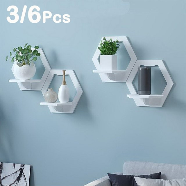 Willstar Wandregal Hexagon aus Eisen, Wandmontiertes Organizer-Set für Blumentöpfe und Deko, 3 oder 6 Stück - Bild 1