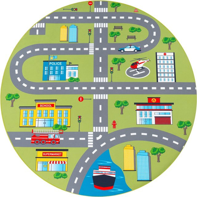 Kinderteppich Bini mit Straßen-Motiv in Grün und Multicolour, rund, Durchmesser: 200 cm - Bild 1