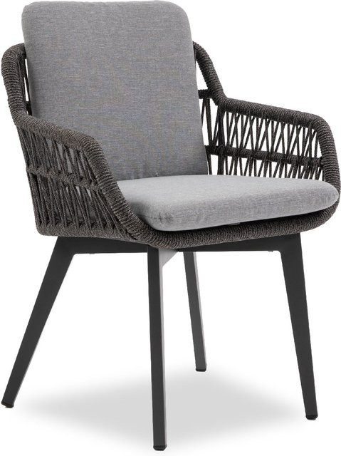 Gartenstuhl ANDRIA von casa NOVA aus pulverbeschichtetem Aluminium mit Polsterkissen in Grau und Beige, stapelbar - Bild 1