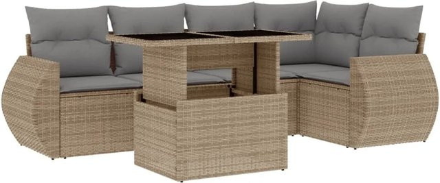 vidaXL 6-teilige Garten-Sofagarnitur aus Poly-Rattan mit Kissen in Beige-grau - Bild 1