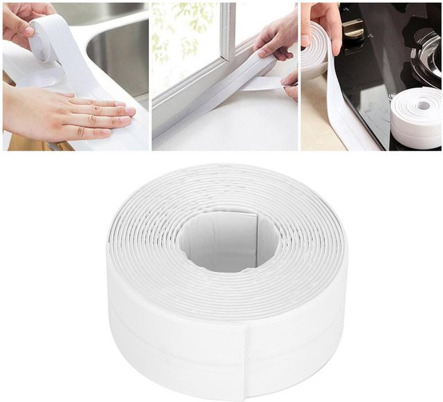 mfySpace Selbstklebendes Dichtungsband aus Butyl für Badezimmer und Küche, Schimmelresistent und Wasserdicht, Farbe: Weiß, Breite: 38 mm - Bild 1