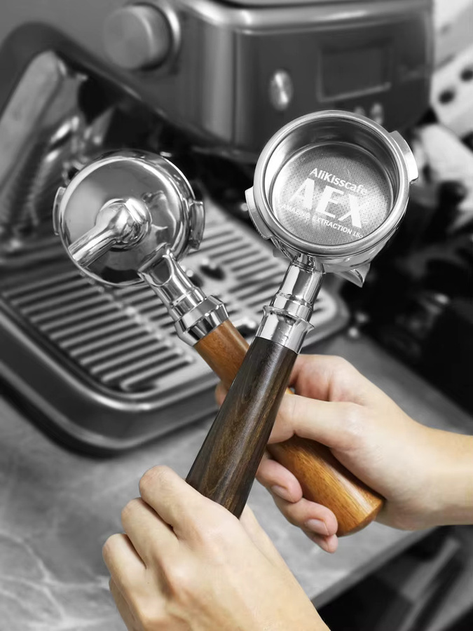 AliKisscafe 58mm Siebträger mit Doppelauslauf-Kit für Gaggia Classic Pro und Baby Espressomaschinen, Silber - Bild 5