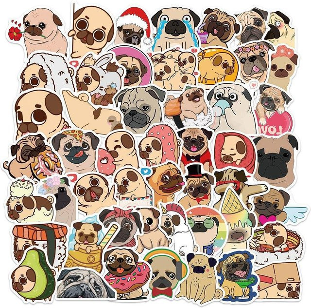 50 Stück Kawaii Mops Hund Aufkleber in Multicolour für Scrapbooking, Laptop und Telefon - Bild 1