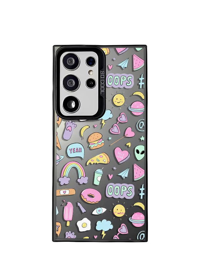 Silberne Samsung Galaxy Handyhülle aus Silikon mit niedlichem Cartoon-Aufklebermuster für S25 Edge, S24, S23, S22, S21 und S20 Ultra - Bild 3