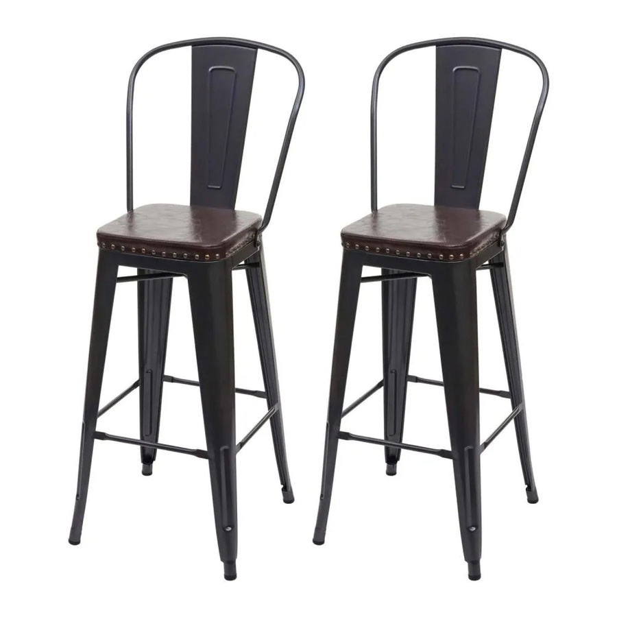 2er-Set Barhocker MCW-H10c im Industrie-Design aus Metall und Kunstleder, Schwarz-Braun - Bild 2