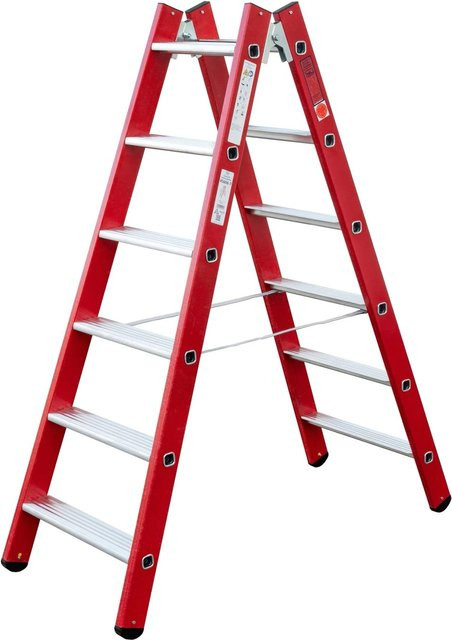 Iller GFK Stehleiter mit Aluminium Stufen in Rot, 2x6 Stufen - Bild 1