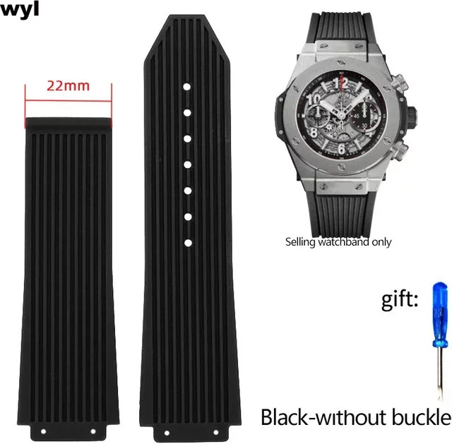 Hublot Uhrenarmband Silikon, schwarz-blau, Herren, 26–19 mm - Bild 1