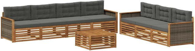 vidaXL Outdoor-Sofagarnitur aus Akazienholz mit 8 Kissen in Natur und Anthrazit - Bild 1