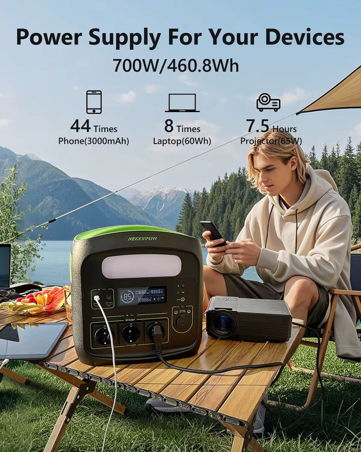 Newsmy N7576 Tragbare Powerstation 700W 460,8Wh Solargenerator mit LiFePO4-Batterie in Schwarz - Bild 2