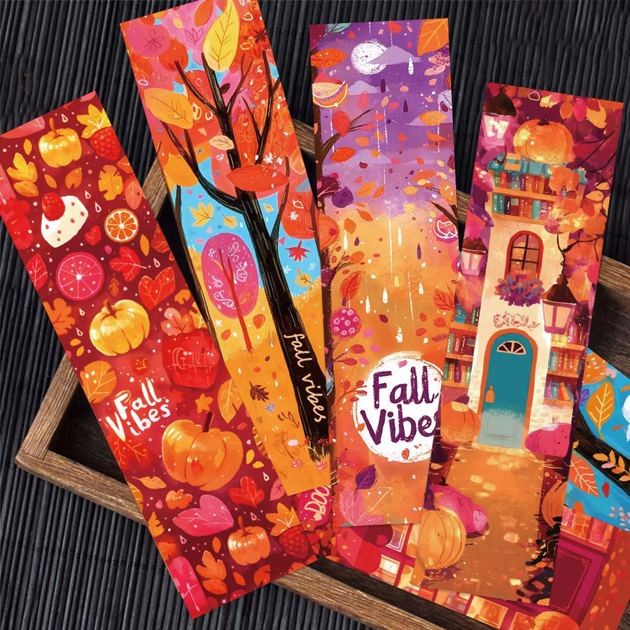 30 Stück Herbst Landschaft Lesezeichen im Ins Stil mit Kalligraphie und Malerei, Mehrfarbig - Bild 3