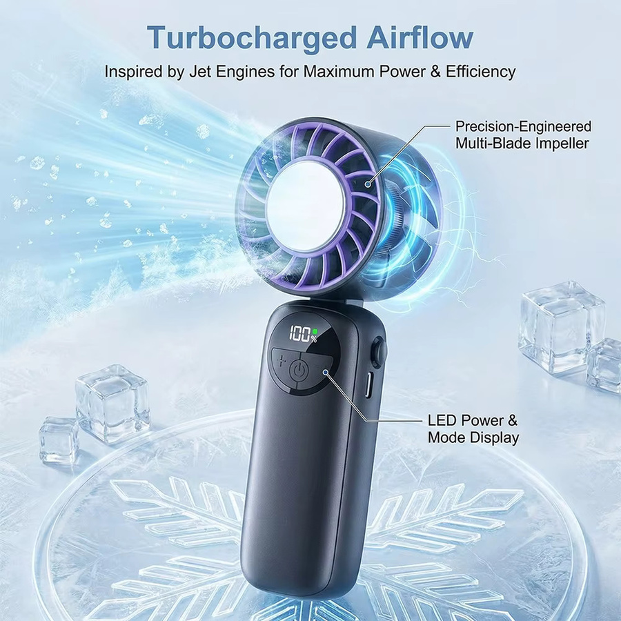 LIPETY Eisgekühlter Mini-Handventilator in Schwarz mit 120-Gang-Turbo-Funktion, stufenloser Einstellung, LED-Anzeige und USB-Wiederaufladung - Bild 3