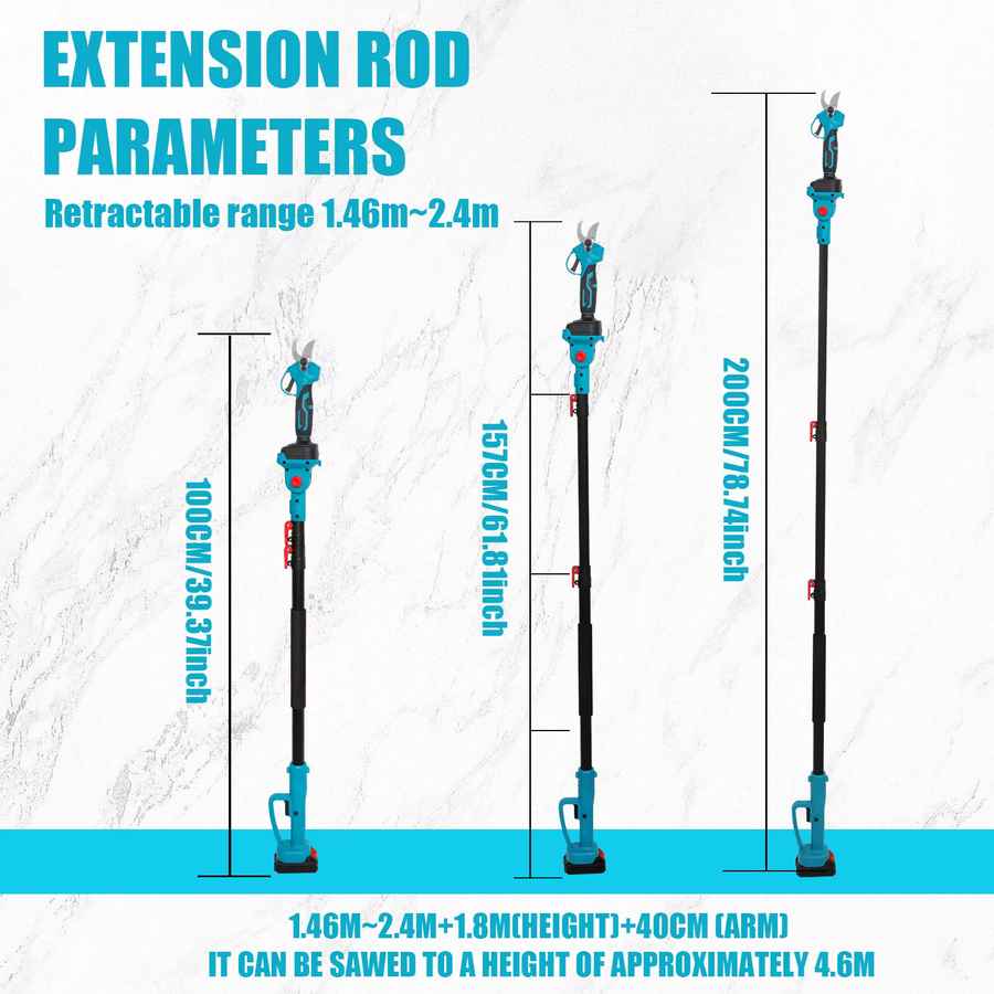 3-in-1 Garten-Hochastschere mit bürstenlosem Elektromotor und 260 cm Teleskopstange, kompatibel mit Makita LXT Akkus, Blau - Bild 2