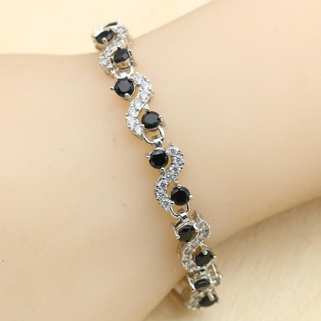 Armband, Zirkonia, Schwarz, Blau, Weiß, Damen - Bild 1