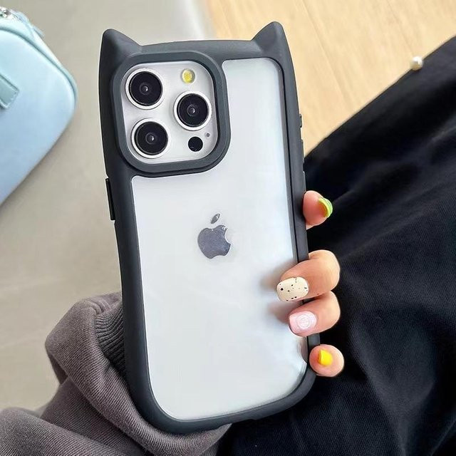Transparente Silikon Handyhülle mit Cartoon Katzenohren für iPhone 16 Pro Max 15 14 13 12 11 X XS XR von Yiran bag, stoßfest und weich - Bild 1