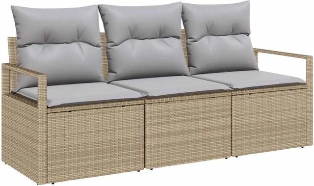 vidaXL Garten-Sofa-Set 3-teilig aus Polyrattan in Beige mit Polsterkissen und UV-beständigem Stoff für Terrasse und Garten - Bild 1