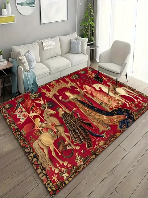 VIKAMA Teppich im französischen Landhausstil, Vintage-Design, rutschfest und schmutzabweisend, Farbe: Rot - Bild 1