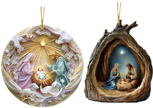 Hello Garden Krippen Szene Ornamente aus Acryl, 2er-Set religiöse Engel-Hängeornamente für Weihnachten in Mehrfarbig - Bild 1