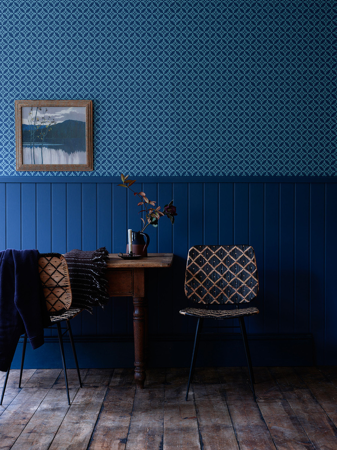 Farrow & Ball Tapete mit geometrischem Abstract-Muster in Stiffkey Blue/Dix Blue - Bild 1