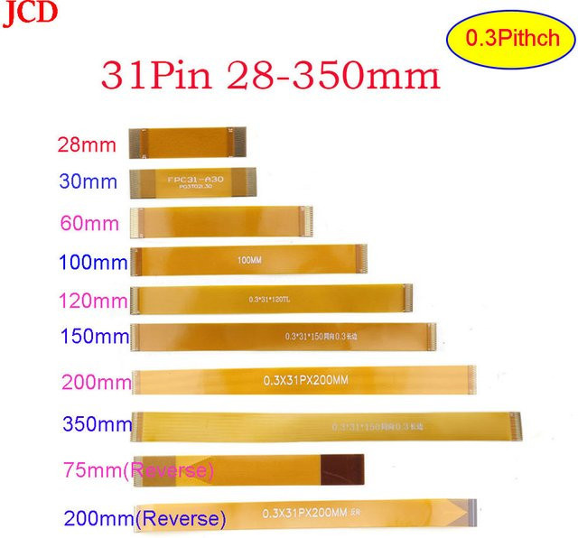 JCD 31-Pin FFC FPC Flexibles Flachkabel mit 0,3mm Rastermaß und gleicher Richtung in Orange - Bild 1