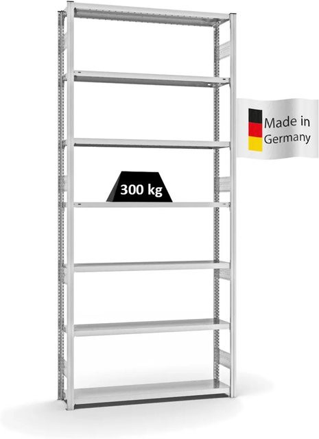 PROREGAL Fachbodenregal Stecksystem T-Profil Heavy-Duty Grundregal mit 7 Ebenen, Lichtgrau, H x B x T: 300 x 130 x 30 cm - Bild 1
