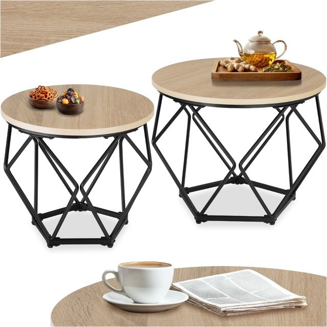 tectake 2er Set Couchtisch Industrial Style aus Stahl und Spanplatte in Schwarz und Braun, B/T/H: 50 x 50 x 40 cm - Bild 1