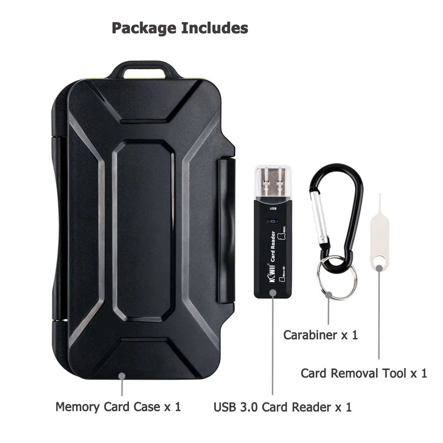KIWIFOTOS Wasserdichtes Speicher Karten Etui in Schwarz mit USB 3.0 Kartenleser für SD, SDHC, SDXC, Micro SD, TF und SIM Karten - Bild 5