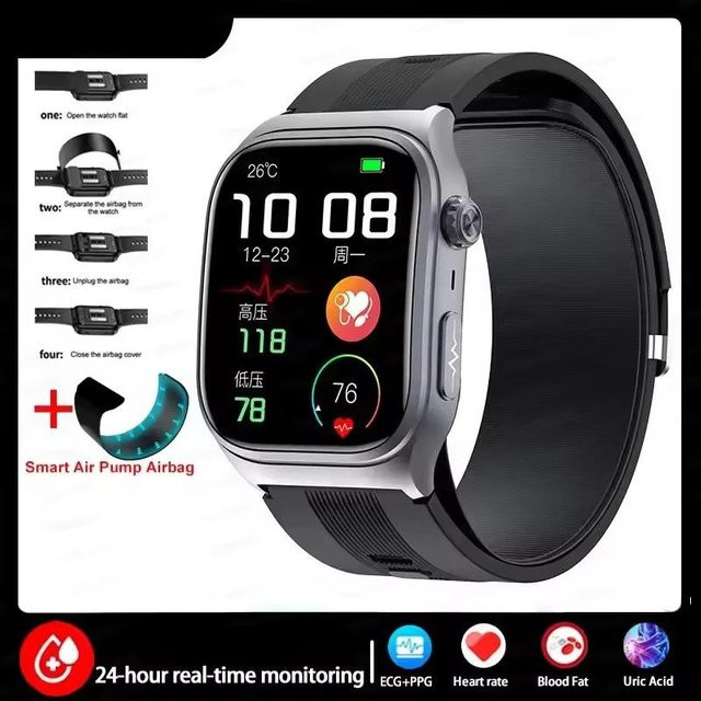 Smartwatch für Herren mit Saphirglas und Gesundheits-Tracker in Schwarz mit EKG, Herzfrequenz, SpO2 und Schlafüberwachung via Bluetooth - Bild 1