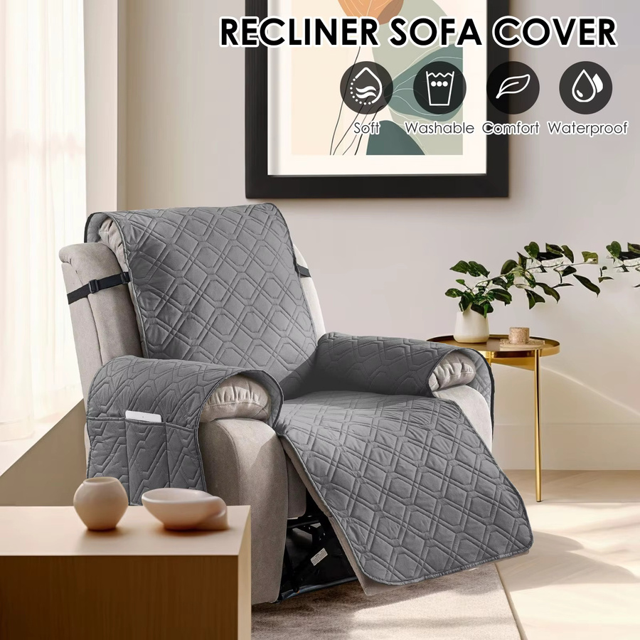 Willstar Wasserdichter Sofabezug aus Polyester in Grau mit geometrischem Muster und Befestigungsgurten - Bild 1
