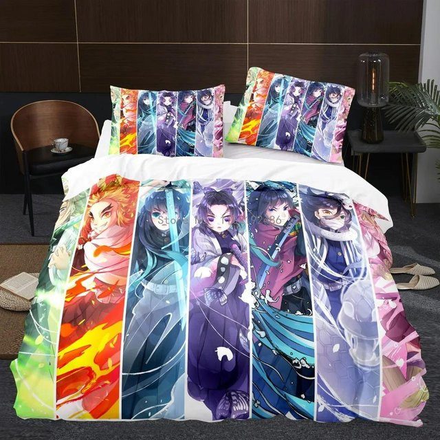 Demon Slayer Bettwäsche-Set mit Anime-Print, bestehend aus Bettdeckenbezug und Kissenbezug, mehrfarbig, B/H: 228 x 228 cm - Bild 1