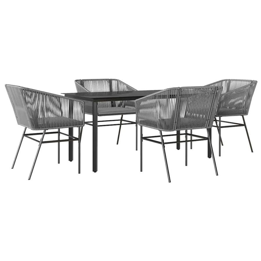 vidaXL 5-teilige Garten-Essgruppe aus Poly Rattan mit Glasplatte und Kissen in Grau - Bild 2
