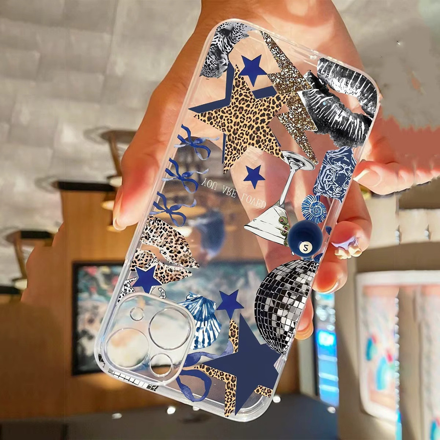 Transparente TPU-Handyhülle mit Leopardenmuster und Pentagramm-Lippendruck für iPhone 17 Air Pro Max, iPhone 16 15 14 13 12 11 XS XR X 7 8 Mini Plus Pro Max SE - Bild 3