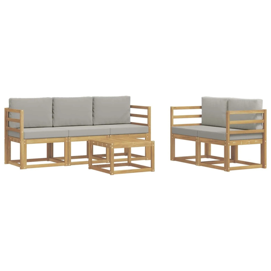 vidaXL Outdoor-Sofagarnitur 6-teilig aus Akazienholz mit Polstern in Weiß und Hellgrau, B/T/H: 59 x 59 x 37 cm - Bild 2