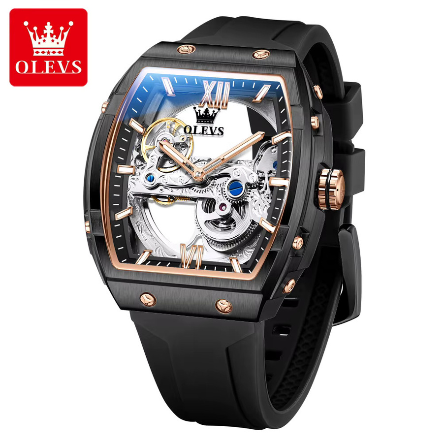 OLEVS Armbanduhr, Automatik, Edelstahl, Silikon, Schwarz, Herren - Bild 2