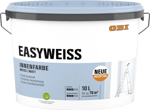 OBI Wandfarbe Easyweiss Weiß Matt Dispersion auf Wasserbasis 10,0 l - Bild 1