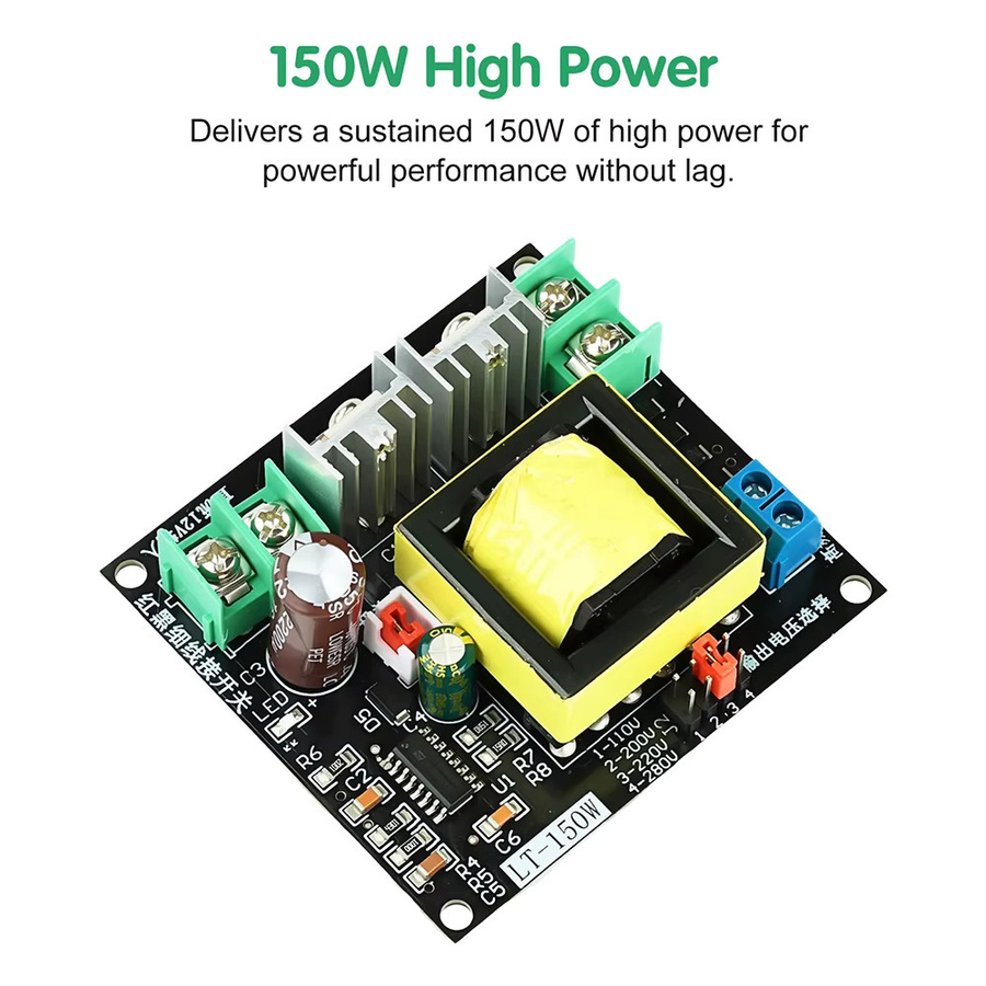 Aideepen DC-AC 150W Boost Inverter Step Down Buck Converter Modul, DC 12V zu AC 110V/220V, LCD TV DVD LED Treiber Boost Transformator, Schwarz/Mehrfarbig - Bild 2