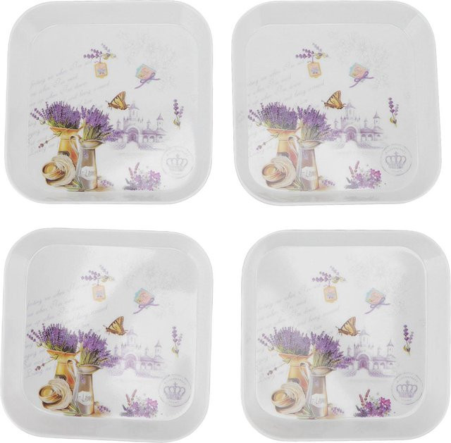 CosyHome 4er-Set Dessertschalen aus Melamin in Weiß mit floralem Design als multifunktionale Obst- und Snackteller - Bild 1