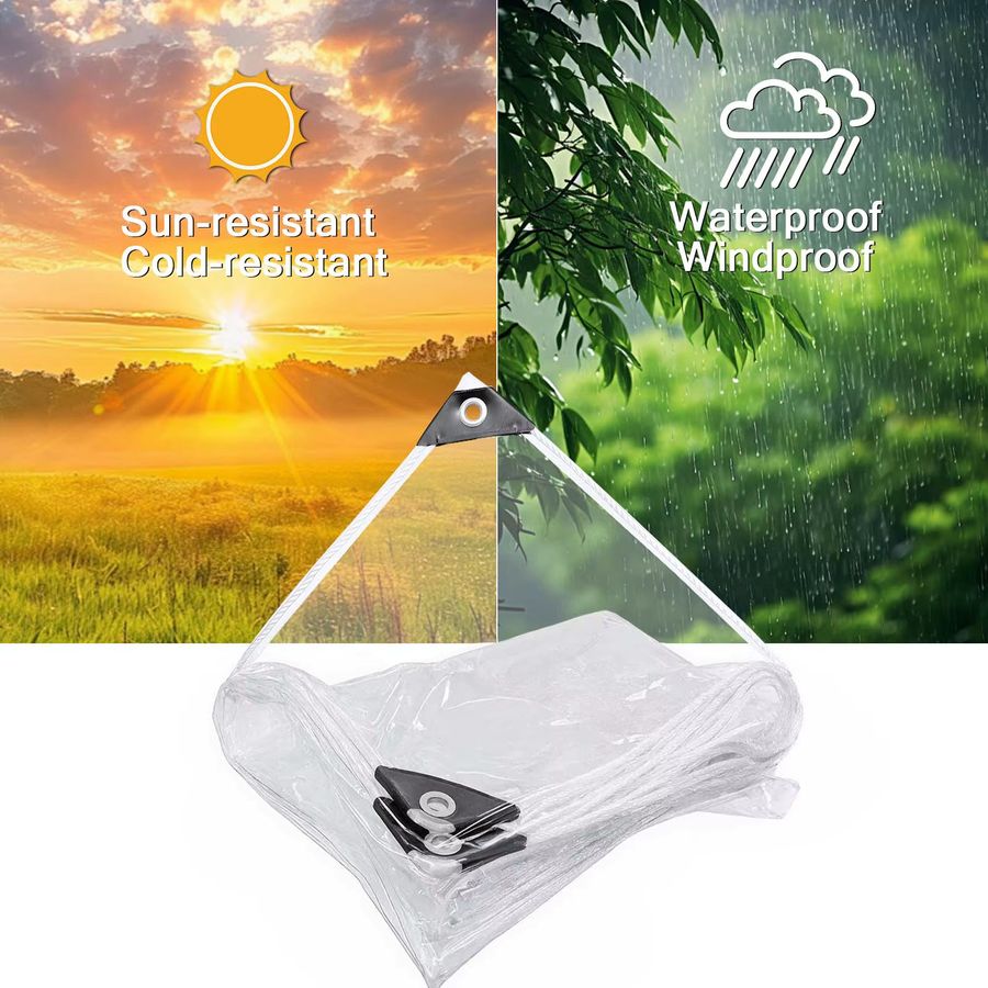 Wasserdichte transparente PVC-Plane mit rostfreien Ösen für Terrasse, Pavillon und Gartenmöbel, 0,2 mm Stärke - Bild 6