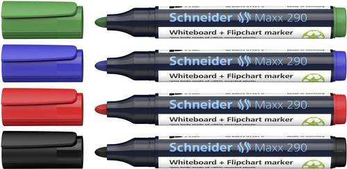 Schneider Maxx 290 Whiteboard- und Flipchartmarker Set, 4er Pack, Multicolor (Schwarz, Rot, Blau, Grün) - Bild 1