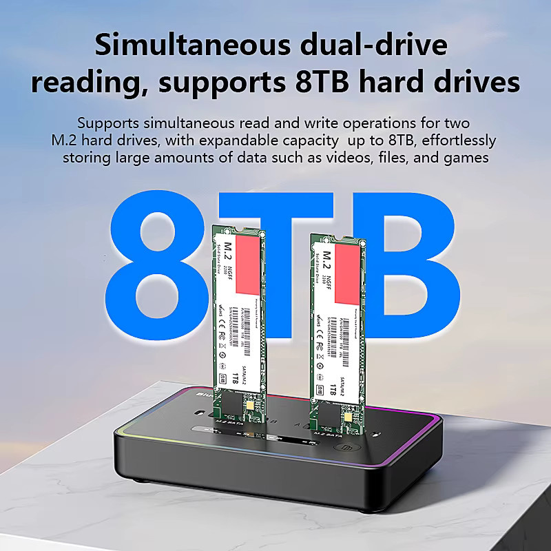Blueendless Offline-Klon Dual M.2 NGFF SATA SSD-Gehäuse USB-C 2-Bay Dockingstation für 2230 2242 2260 2280 SSD, Schwarz - Bild 5