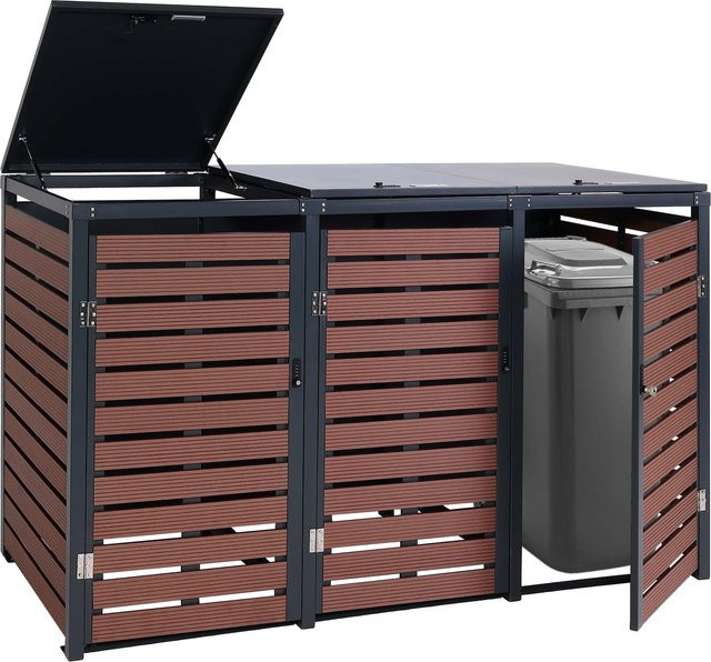 Mülltonnenverkleidung MCW-K14 Mülltonnenbox aus WPC und Metall in Walnuss-Holzoptik B/T/H: 119 x 205 x 84 cm - Bild 1
