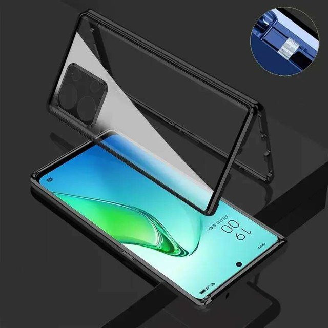 Magnetische Handyhülle für Xiaomi Redmi Note 15 14 13 Pro Pro+ 5G mit Metallrahmen und doppelseitigem gehärtetem Glas in Schwarz - Bild 1