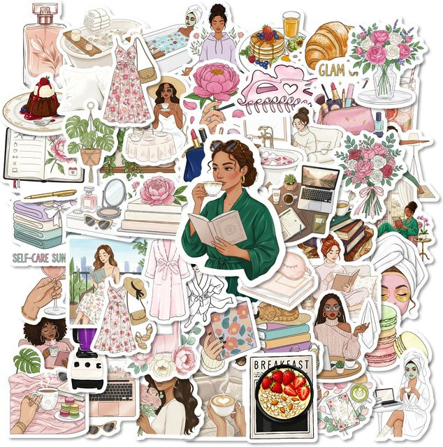 56 Stück elegante Lebens-Aufkleber für Damen, wasserfeste DIY-Sticker in Multicolour für Laptop, Notizbuch und Bürobedarf - Bild 1