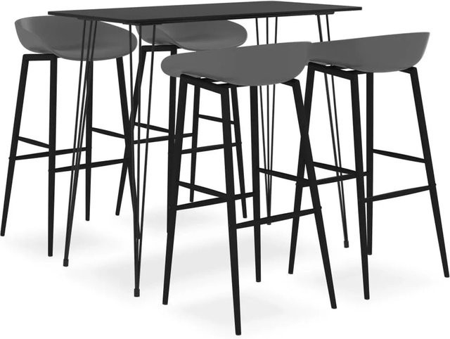 vidaXL Bar-Set mit Tisch und 5 Stühlen in Schwarz und Grau, modern und rechteckig - Bild 1