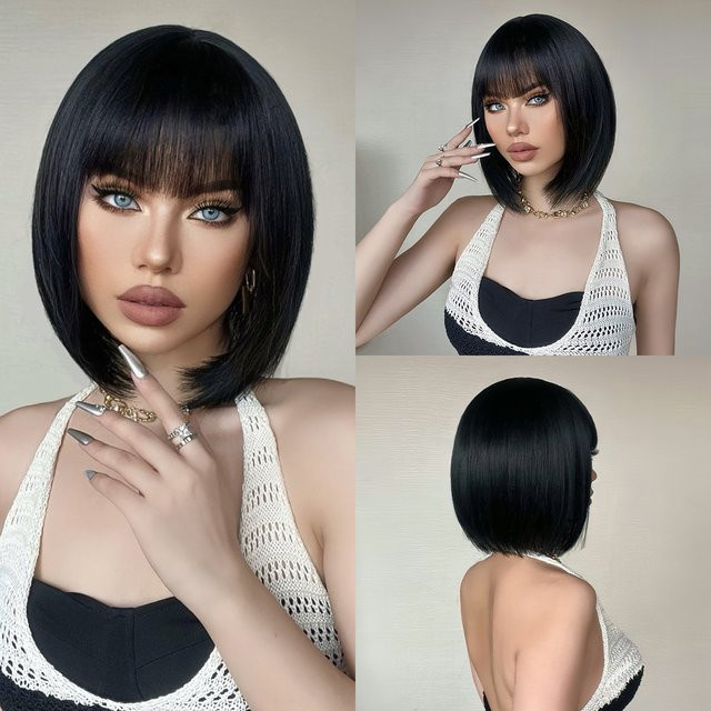 EASIHAIR Bob-Perücke, schwarz-braun, mit Pony, synthetisch, Damen - Bild 1