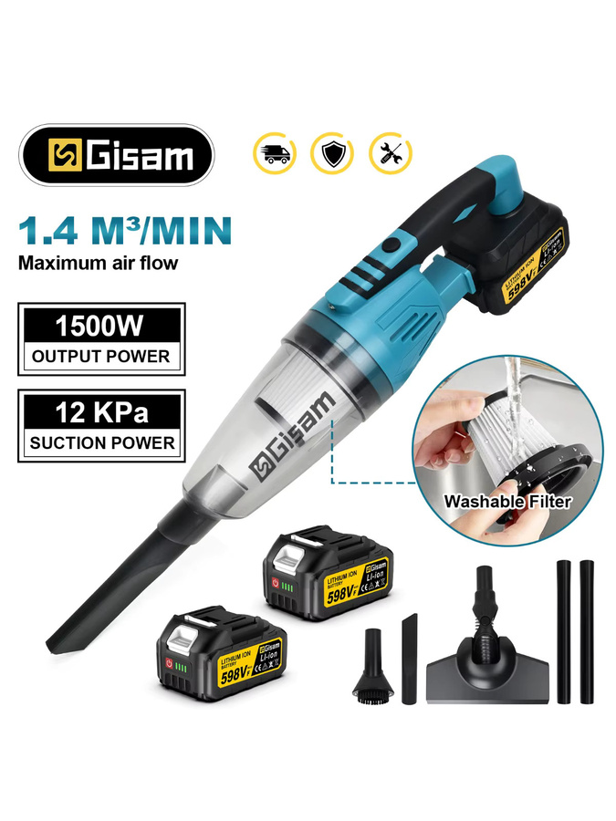 Ghaji Akku-Handstaubsauger Cordless Multi-Funktions-Reiniger mit 12kPa Saugkraft in Blau für Makita 18V Akku - Bild 6