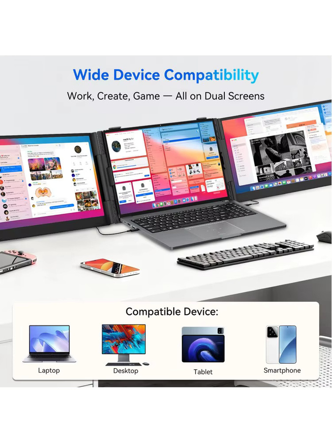 Blackview DCM8 Tragbarer Erweiterbarer Monitor 15,3 Zoll Full HD IPS Dreifach-Laptop-Bildschirmerweiterung für Windows, Mac, Chrome OS und Mobilgeräte in Schwarz - Bild 6
