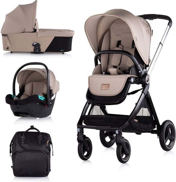 Chipolino Kinderwagen Elite 3 in 1 i-Size Kombikinderwagen mit Babyschale, Sportsitz, Babywanne und Wickeltasche in Braun - Bild 1