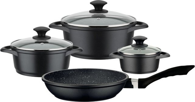 GSW Kochtopf-Set Gourmet Granit 7-teilig aus Aluminium in Schwarz mit Antihaftbeschichtung - Bild 1